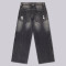 Men’s Black Wide-Leg Jeans – Ripped with Flame Embroidery