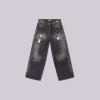Men’s Black Wide-Leg Jeans – Ripped with Flame Embroidery