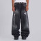 Men’s Black Wide-Leg Jeans – Ripped with Flame Embroidery