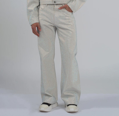 Men's Silver Sequin Flared Pants – Glam Rock Party Style