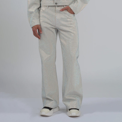 Men's Silver Sequin Flared Pants – Glam Rock Party Style