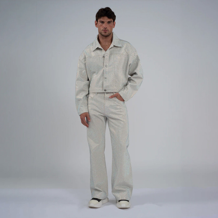 Men's Silver Sequin Flared Pants – Glam Rock Party Style