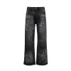 Men’s Black Rhinestone Portrait Jeans – Street Art Wide-Leg Denim