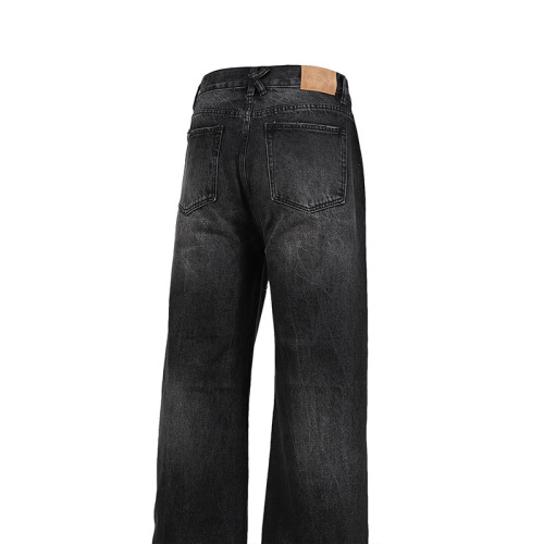 Men’s Black Rhinestone Portrait Jeans – Street Art Wide-Leg Denim