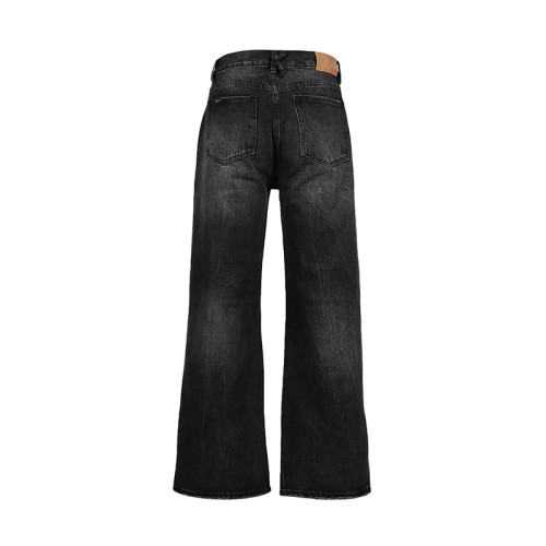 Men’s Black Rhinestone Portrait Jeans – Street Art Wide-Leg Denim