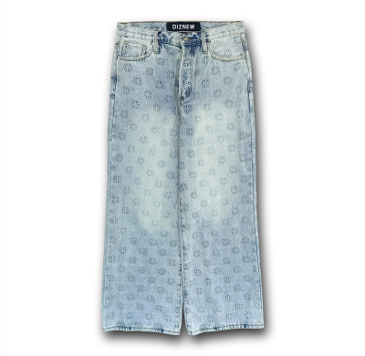 Custom Embossed Floral Wide-Leg Jeans for Boutique & Designer Collections