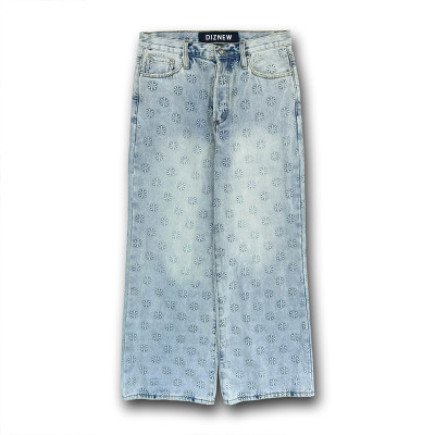 Custom Embossed Floral Wide-Leg Jeans for Boutique & Designer Collections