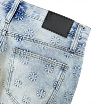 Custom Embossed Floral Wide-Leg Jeans for Boutique & Designer Collections