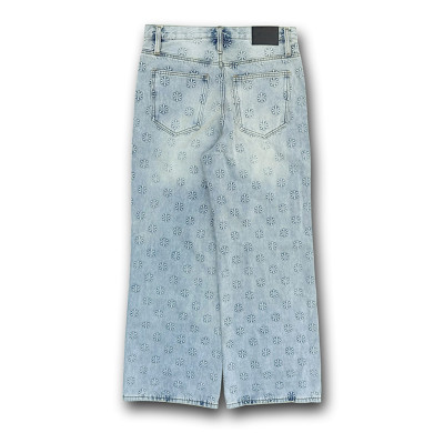 Custom Embossed Floral Wide-Leg Jeans for Boutique & Designer Collections