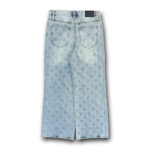 Custom Embossed Floral Wide-Leg Jeans for Boutique & Designer Collections