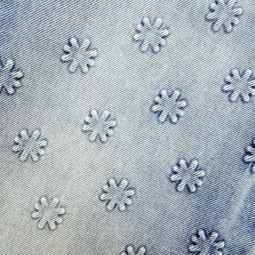 Custom Embossed Floral Wide-Leg Jeans for Boutique & Designer Collections