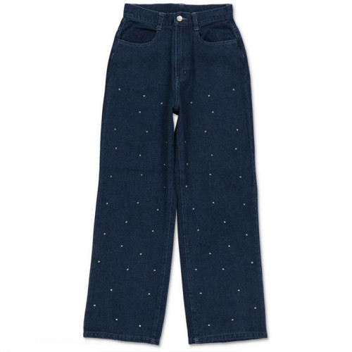 Custom Pearl-Studded Dark Denim Jeans for Premium Boutique Collections