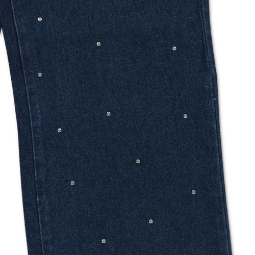 Custom Pearl-Studded Dark Denim Jeans for Premium Boutique Collections