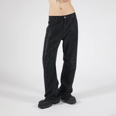 Custom Rhinestone Black Denim Jeans for Luxe Collections
