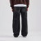 Men’s Distressed Cross Patch Jeans – Black Wide-Leg Streetwear Denim