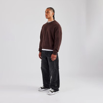 Men’s Distressed Cross Patch Jeans – Black Wide-Leg Streetwear Denim