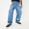 Men's Crochet Patchwork Jeans – Light Blue Vintage Wide-Leg Denim