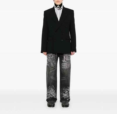 Black Wide-Leg Jeans with Rhinestone Face Graphics