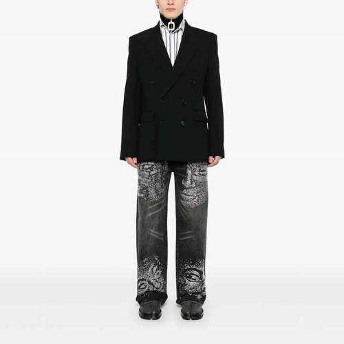 Black Wide-Leg Jeans with Rhinestone Face Graphics
