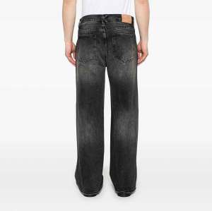 Black Wide-Leg Jeans with Rhinestone Face Graphics
