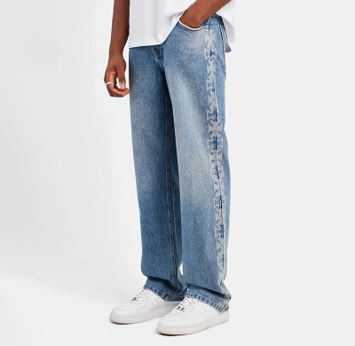 Custom Side-Graphic Wide Leg Vintage Denim Jeans