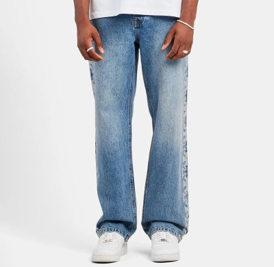 Custom Side-Graphic Wide Leg Vintage Denim Jeans