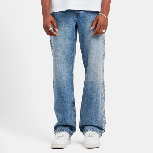 Custom Side-Graphic Wide Leg Vintage Denim Jeans