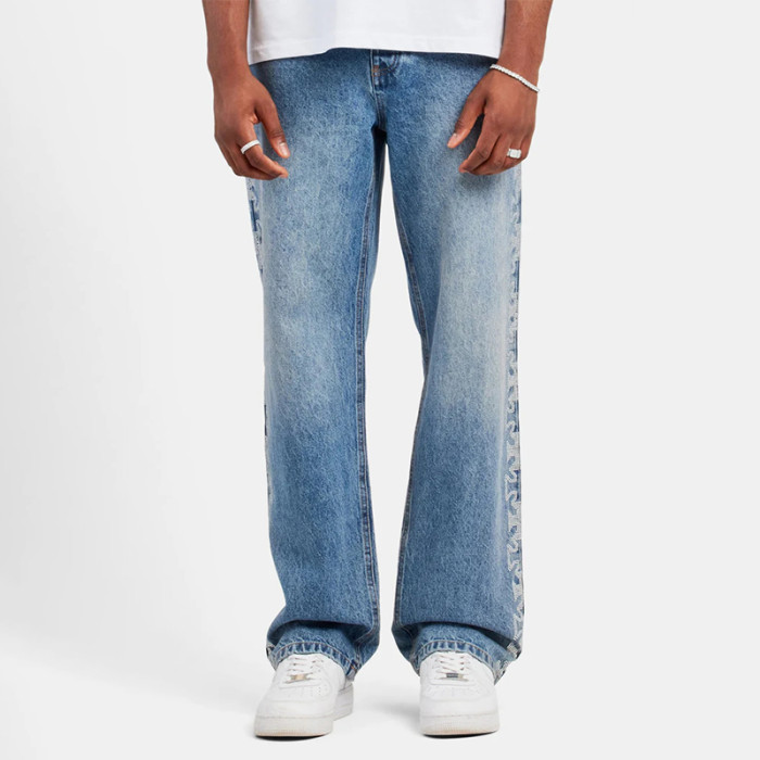 Custom Side-Graphic Wide Leg Vintage Denim Jeans