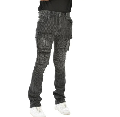 Custom Black Pinstripe Cargo Denim for Boutique Designers