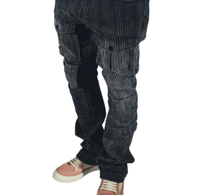 Custom Black Pinstripe Cargo Denim for Boutique Designers