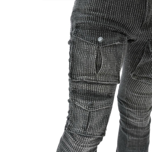 Custom Black Pinstripe Cargo Denim for Boutique Designers