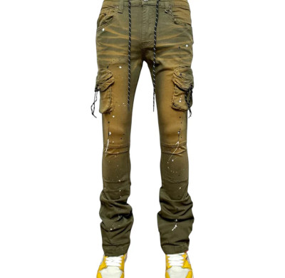 Custom Gradient Cargo Denim with Paint Splatter – For Luxe Streetwear Creators