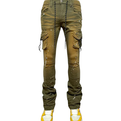 Custom Gradient Cargo Denim with Paint Splatter – For Luxe Streetwear Creators