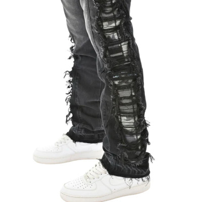 Custom Destroyed Side Fringe Black Denim – For Avant-Garde Street Labels