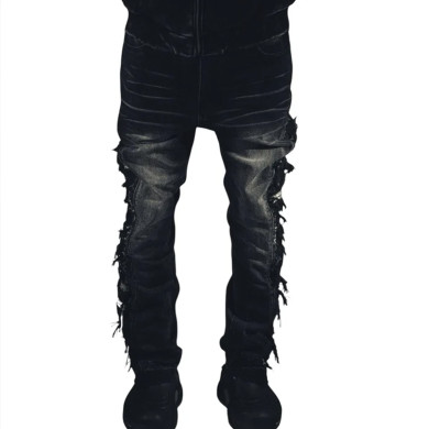 Custom Destroyed Side Fringe Black Denim – For Avant-Garde Street Labels