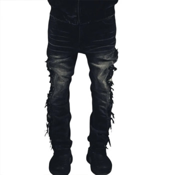 Custom Destroyed Side Fringe Black Denim – For Avant-Garde Street Labels