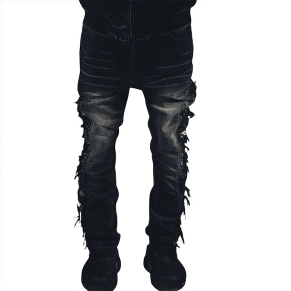 Custom Destroyed Side Fringe Black Denim – For Avant-Garde Street Labels