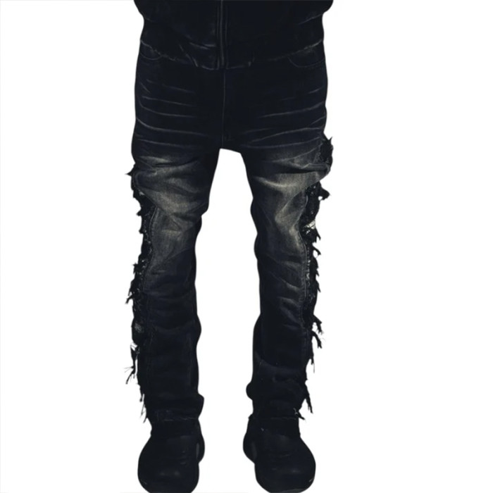 Custom Destroyed Side Fringe Black Denim – For Avant-Garde Street Labels