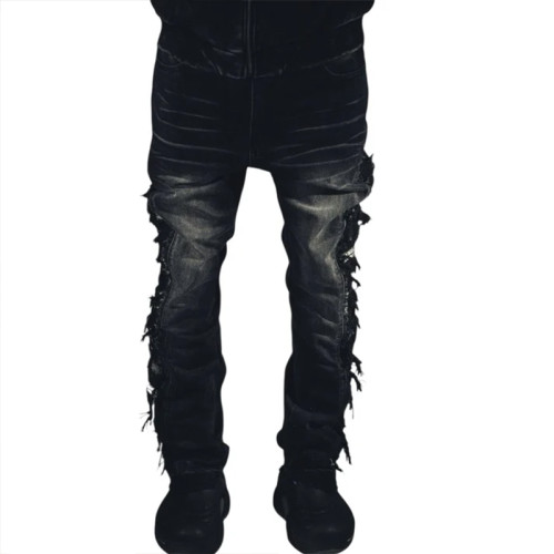 Custom Destroyed Side Fringe Black Denim – For Avant-Garde Street Labels