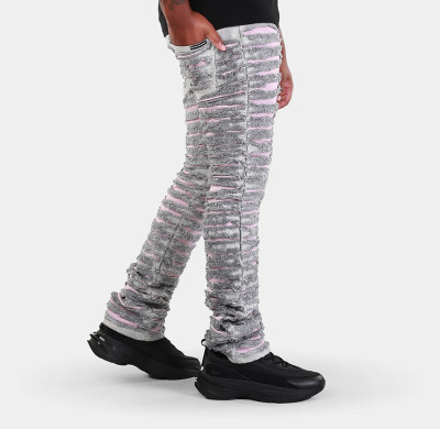 Custom All-Over Shredded Stacked Jeans – Avant Streetwear Statement