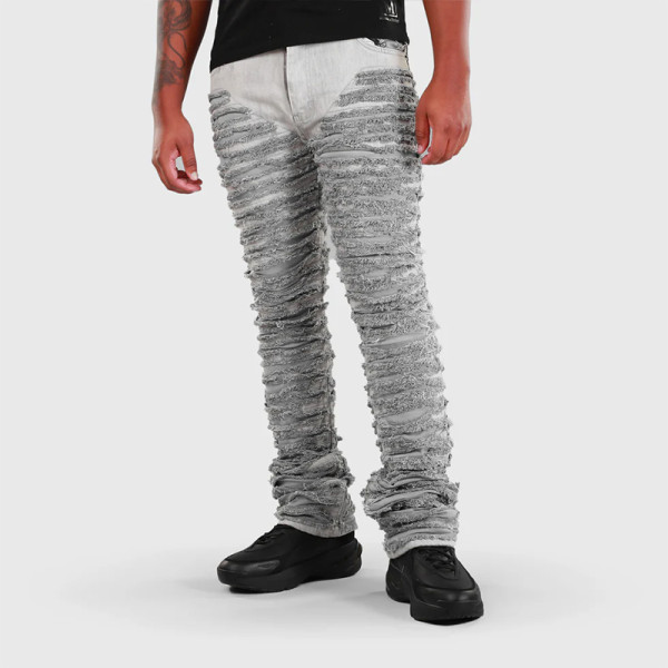 Custom All-Over Shredded Stacked Jeans – Avant Streetwear Statement