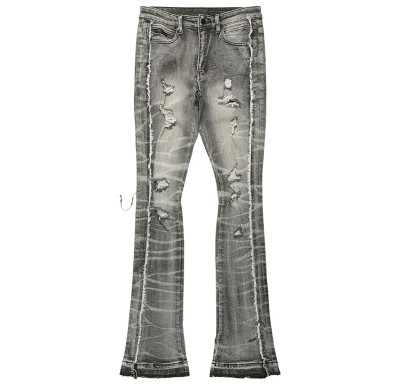Custom Stacked Flare Jeans with Heavy Distressing & Tie-Dye