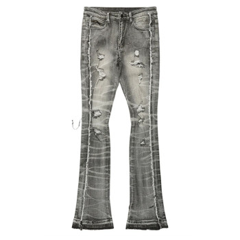 Custom Stacked Flare Jeans with Heavy Distressing & Tie-Dye