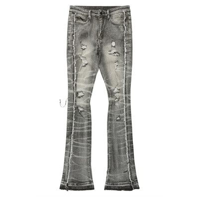 Custom Stacked Flare Jeans with Heavy Distressing & Tie-Dye