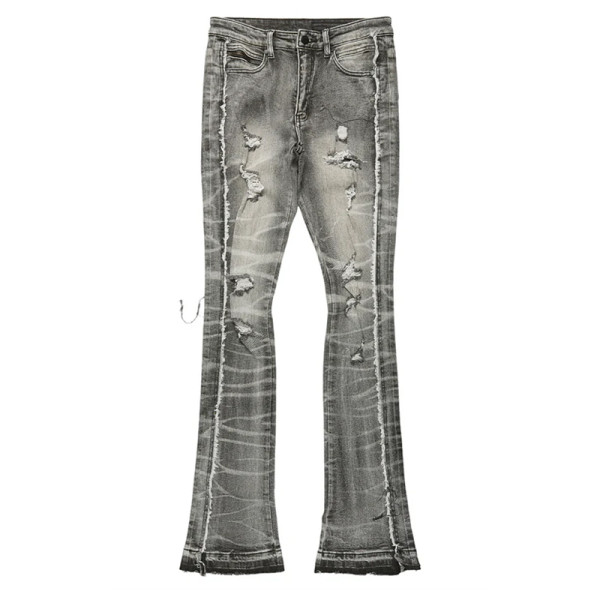 Custom Stacked Flare Jeans with Heavy Distressing & Tie-Dye