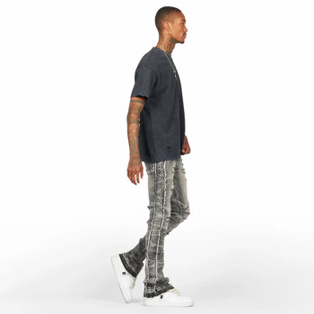 Custom Stacked Flare Jeans with Heavy Distressing & Tie-Dye