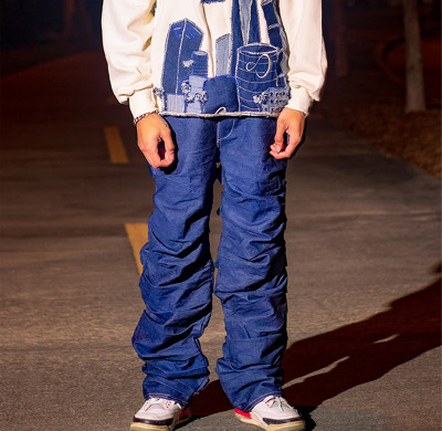 Custom Deep Indigo Extreme Stacked Denim Pants