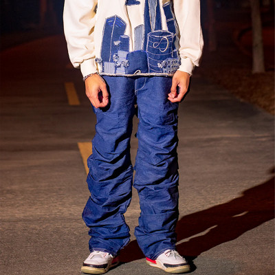 Custom Deep Indigo Extreme Stacked Denim Pants