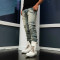Custom Arc-Cut Cargo Denim with Washed Destroy Finish