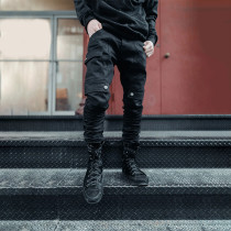 Custom Black Tactical Stacked Pants with Utility Pockets